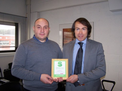 A sinistra nella foto Paolo Urbani, Direttore Commerciale Italgrafica Sistemi e Michele Pioli, Packaging Segment Manager, Kodak S.p.A. con il Sonora Plate Green Leaf Award.
