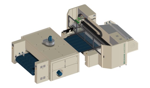Rendering di ReNoir ONE, la nuova macchina digitale del Gruppo Reggiani per la stampa a sublimazione su carta e diretta su tessuto.