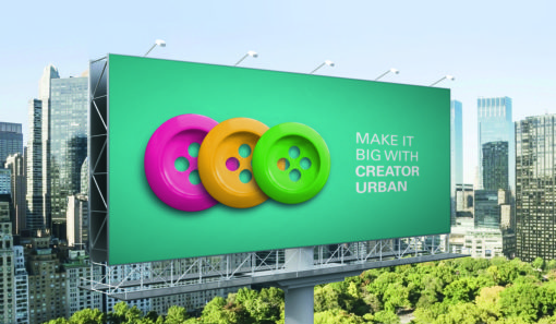 huge blank billboard in the city centre at daytime. Side view. Concept of outdoor advertising. 3D rendering